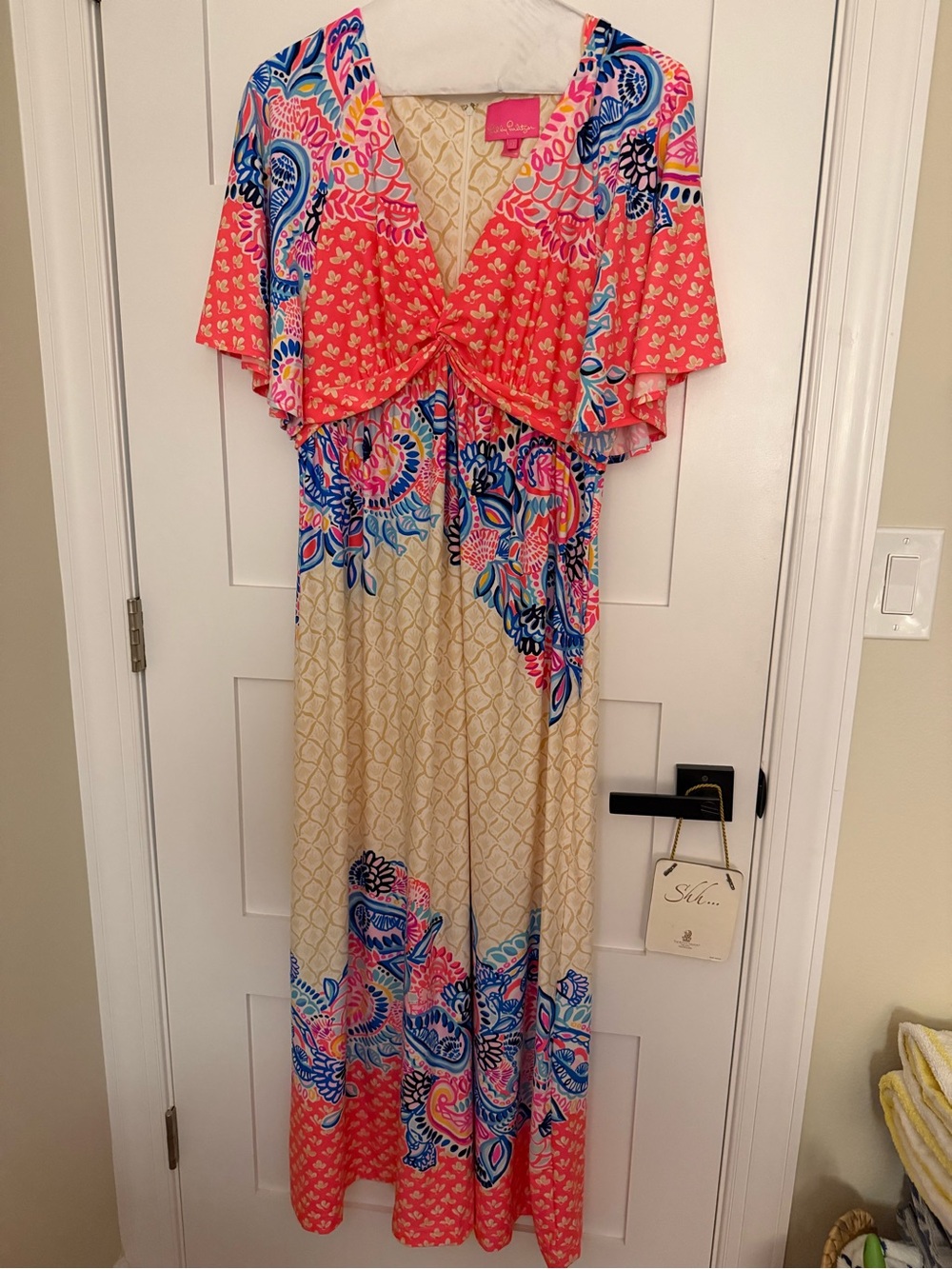 Lilly Pulitzer Coral, Blue & Cream Twist-Front Maxi Dress